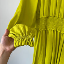 Load image into Gallery viewer, Kate Spade Smocked Silk Georgette Mini Dress Green/Yellow XL NWT
