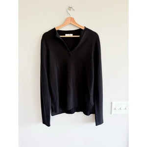 Rag & Bone Wool-Cashmere Blend Henley Neck Pullover Sweater Black L