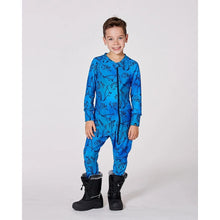 Load image into Gallery viewer, Deux Par Deux Gradient Dinosaur Print One Piece Thermal Base Layers Blue 4 NWT
