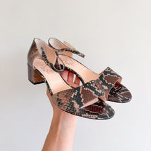 Load image into Gallery viewer, AGL Brenda Snake Embossed Leather Block Heel Sandals Brown 39.5
