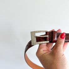 Load image into Gallery viewer, Ralph Lauren Leather Textured Logo Silver Buckle Belt Brown M
