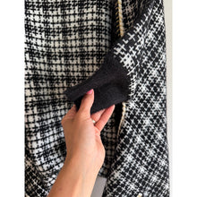 Load image into Gallery viewer, Mitchie's Tweed Knitted Gold Detail Pockets Fox Trim Wrap Black White OS NWT
