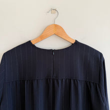 Load image into Gallery viewer, GANNI Clark Bateau Neckline Striped Ruffle Trim Long Sleeve Dress Navy White 42
