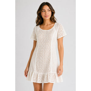 Anthropologie HD in Paris Georgia Eyelet Short Sleeve Flounce Hem Dress 10 NWT