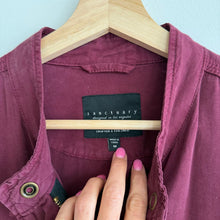 Load image into Gallery viewer, Sanctuary Roy Frayed Raw Hem Mock Neck Zip Up Army Jacket Burgundy Red M
