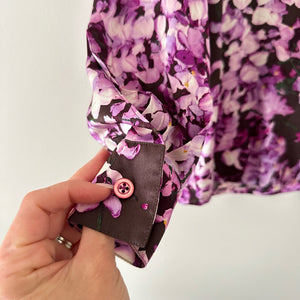 Escada by Neiman Marcus Silk Floral Long Sleeve Button Up Shirt Purple 34