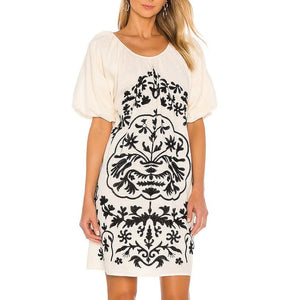 Free People Fiona Embroidered Scoop Neck Mini Dress Cream/Black S