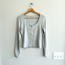 Load image into Gallery viewer, Abercrombie &amp; Fitch Henley Button Front Ribbed Scoop Neck Long Sleeve Top Gray S
