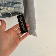 Load image into Gallery viewer, Blank NYC Hooded Fury Button Front Light Denim Jacket Blue/Gray M
