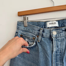 Load image into Gallery viewer, AGOLDE 90's Mid Rise Loose Fit Distressed Straight Leg Jeans Blue Wash 25
