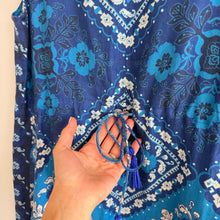 Load image into Gallery viewer, Johnny Was Drawstring Tank Linen Floral Patchwork Midi Tank Dress Blue M
