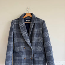 Load image into Gallery viewer, Reformation York Double-Breasted Plaid Winter Overcoat Blue S
