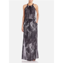 Load image into Gallery viewer, Elie Tahari York Silk Tie Neck Blouson Maxi Dress Black M
