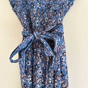 Cleobella Autumn Paisley Print Flutter Sleeve Smocked Midi Dress Blue L