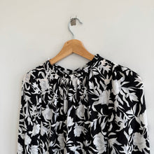 Load image into Gallery viewer, J. Crew Ruffle-Neck Peasant Floral Print Midi Dress Black White 0
