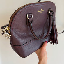 Load image into Gallery viewer, Kate Spade Pebbled Leather McCall Street Carli Doom Satchel with Tassel Plum
