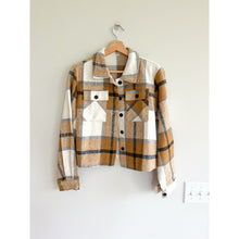 Load image into Gallery viewer, Plaid Flap Pockets Collared Button Front Shacket Brown Cream S
