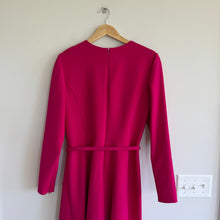 Load image into Gallery viewer, Oscar De La Renta Draped Slit Long Sleeve Belted Midi Dress Magenta 12 NWT
