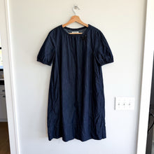 Load image into Gallery viewer, 'S Max Mara Chambray Puff Sleeve Beaded Brooch Mini Dress Denim Blue 12
