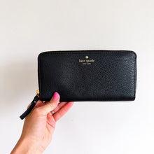 Load image into Gallery viewer, Kate Spade Pebbled Leather Zip-Around Continental Wallet Black NWT
