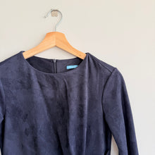 Load image into Gallery viewer, J. McLaughlin Sia Faux Suede Twist Front 3/4 Sleeve Sheath Mini Dress Blue XS
