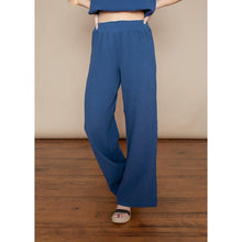 Load image into Gallery viewer, Bobi Beach Coast High Rise Pull On Smocked Waist Cotton Wide Leg Pants Blue L
