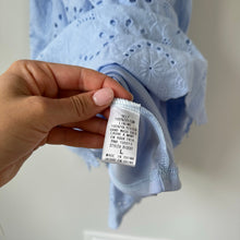 Load image into Gallery viewer, ANDRÉE by UNIT Smocked Eyelet Sleeveless Square Neck Mini Dress Blue L

