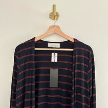 Load image into Gallery viewer, Sinuous Striped Open Front Side Slit Duster Cardigan Blue/Red S
