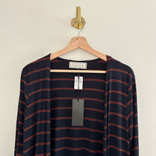 Load image into Gallery viewer, Sinuous Striped Open Front Side Slit Duster Cardigan Blue/Red S
