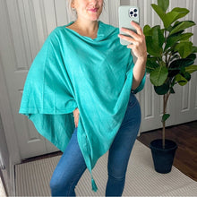 Load image into Gallery viewer, Sage Designs Asymmetrical T-Cape Poncho in Turquoise Green
