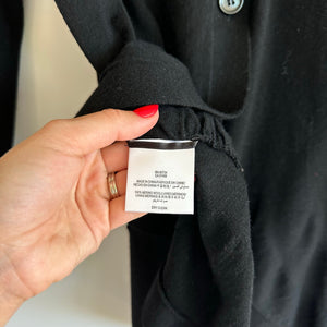 BCBGMAXAZRIA Merino Wool Round Hem Button Front V-Neck Cardigan Sweater Black S