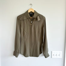 Load image into Gallery viewer, Vintage ESCADA Margaretha Ley Silk Padded Shoulder Shirt Blouse Olive
