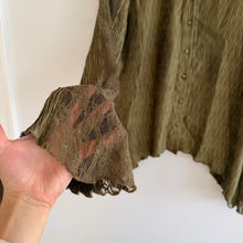 Load image into Gallery viewer, Free People Next Dimension Button Front Textured Collared Blouse Green M
