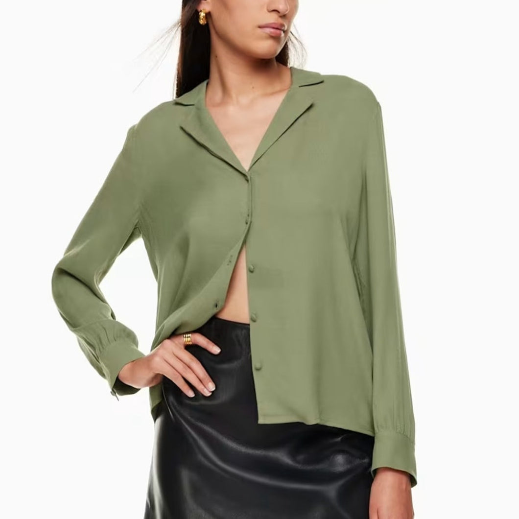 Wilfred Tulum Long Sleeve Collared Button Up Shirt Green XS