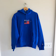 Load image into Gallery viewer, Polo Ralph Lauren USA American Flag Patch Fleece Hoodie Sweatshirt Royal Blue M
