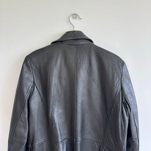 Nine West Genuine Leather Button Front Long Collared Trench Coat Black M