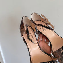 Load image into Gallery viewer, AGL Brenda Snake Embossed Leather Block Heel Sandals Brown 39.5

