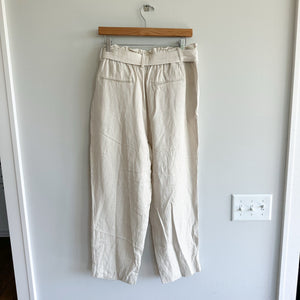 Ann Taylor Striped Belted Straight Leg High Rise Paperbag Pants Cream L