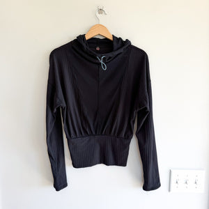 FP Movement Honey Dove Ribbed Hooded Long Sleeve Pullover Black S