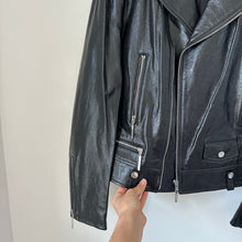 Load image into Gallery viewer, Elie Tahari Jacalyn Patent Leather Moto Jacket Black L
