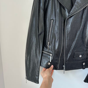 Elie Tahari Jacalyn Patent Leather Moto Jacket Black L