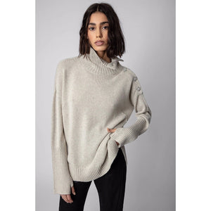 Zadig & Voltaire Alma Knit Turtleneck Long Sleeve Pullover Sweater Gray L