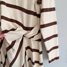 Load image into Gallery viewer, Tanya Taylor Cody Striped Twist Front Midi Bodycon Dress Cream Brown L
