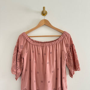 Madewell Eyelet Off The Shoulder Scalloped Hem Dress Pink 2