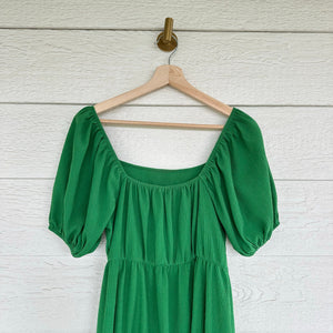 Tiered Short Sleeve Square Neck Casual Mini Dress Green M