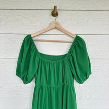 Load image into Gallery viewer, Tiered Short Sleeve Square Neck Casual Mini Dress Green M
