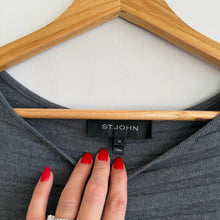 Load image into Gallery viewer, ST. JOHN Wool Asymmetrical Striped Knit Dolman Sleeve Pullover Sweater Gray M
