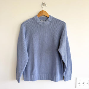 Lunya Cozy Cotton Silk Crew Neck Knit Pullover Sweater Blue XS NWT