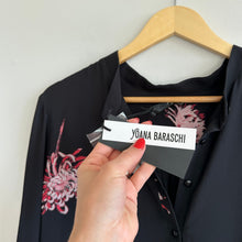 Load image into Gallery viewer, Yoana Baraschi Floral Long Sleeve Tunic Ruffle Shirt Dress Black L
