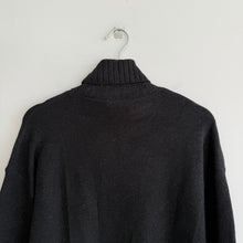 Load image into Gallery viewer, Pomander Place Noir Vivianne Shimmer 3/4 Sleeve Turtleneck Mini Dress Black M
